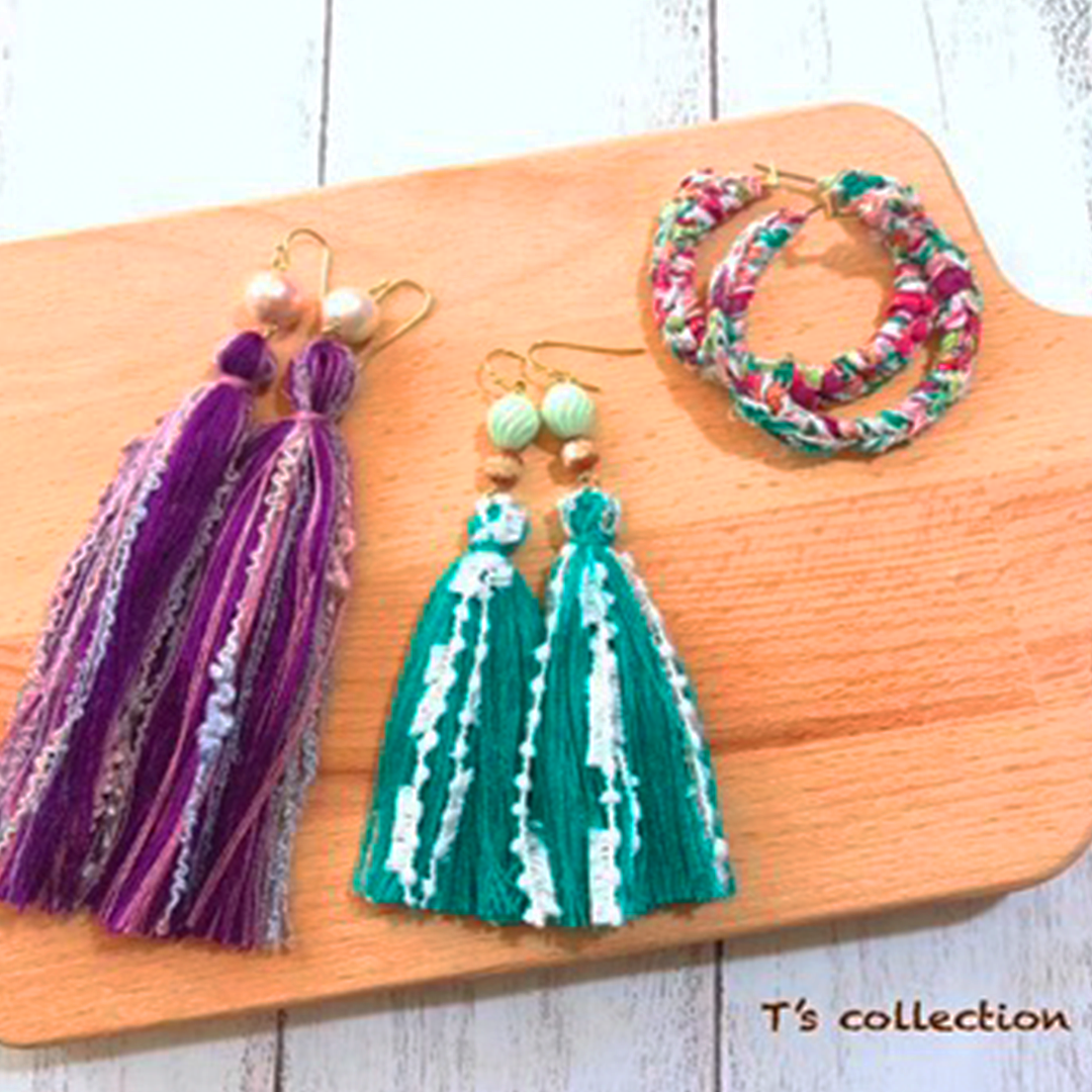 タッセル&リバティフープピアス(イヤリング)の画像